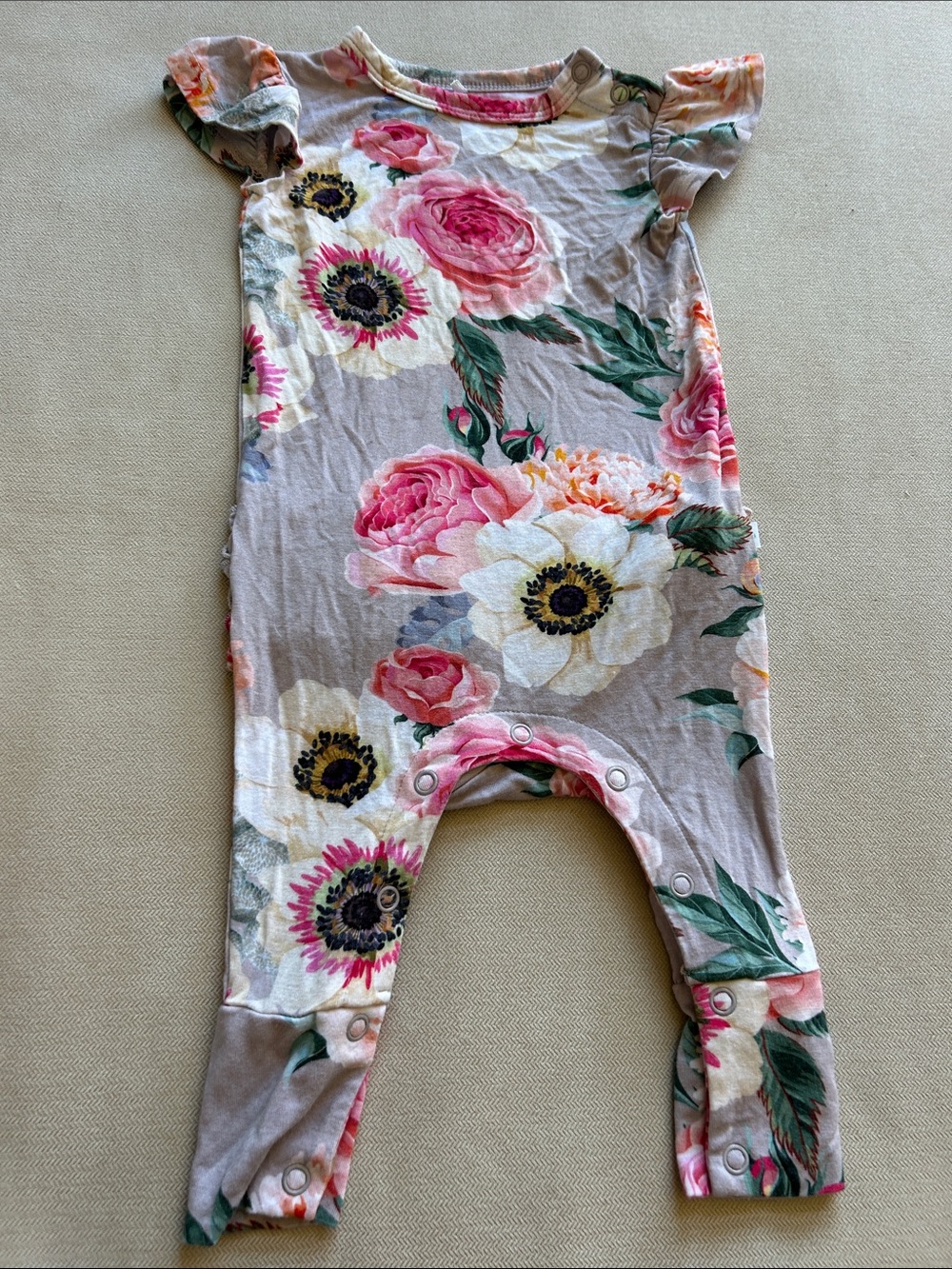 Posh Peanut Floral Ruffled Bamboo Romper‎ baby girl 0-3M